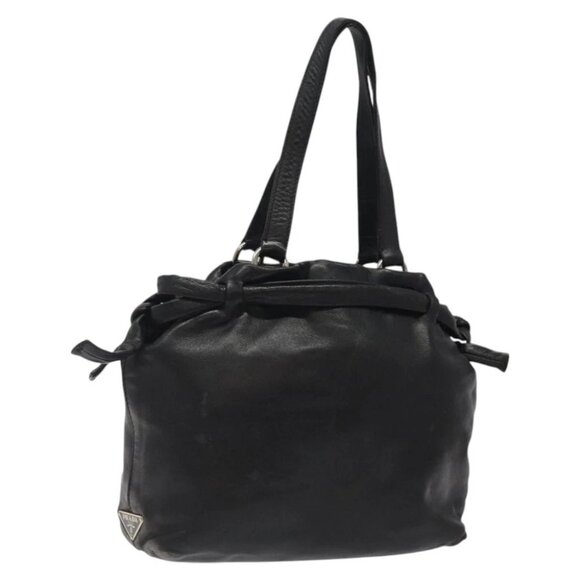 PRADA Hand Bag Leather Black Silver Auth sw622 - Picture 3 of 16